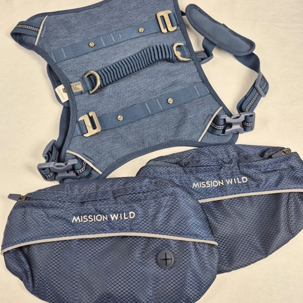 Mission Wild Dog Day Pack Harness Saddle Bag Hiking Outdoor Reflective LG Blue